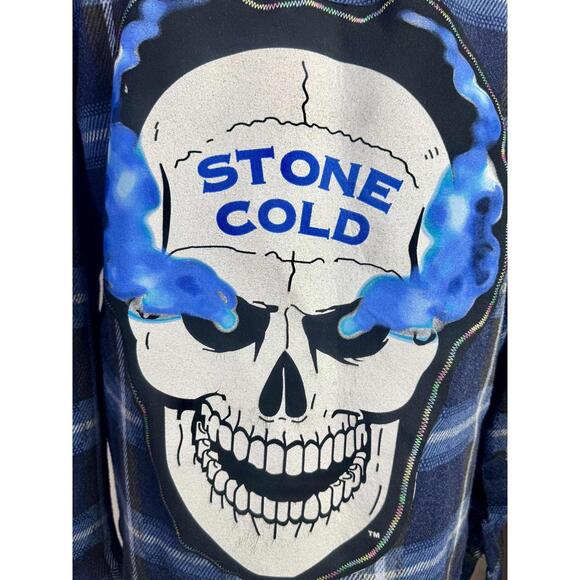 eighth avenue blue plaid flannel shirt jacket stone cold steve austin skull wwe